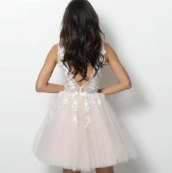 Jovani - 63987 Floral Appliqued A-Line Cocktail Dress