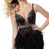 Jovani 64266 - V-Neck Feathered Sheath Cocktail Dress