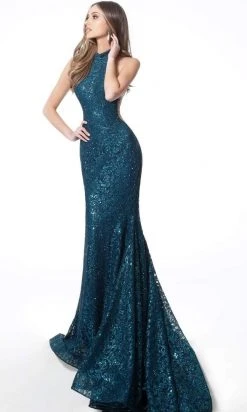 Jovani - 64522 High Neck Cut-in Shoulders Sparkly Lace Mermaid Gown
