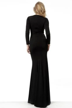 Jovani - 64983 Plunging Neckline Long Sleeve Fitted Dress