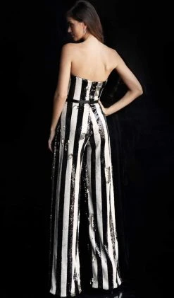 Jovani - 65397 Strapless Striped Sequined Jumpsuit