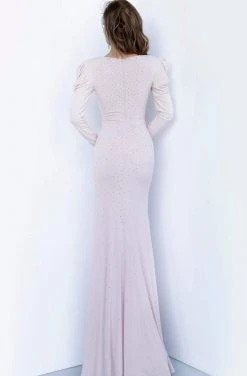 Jovani - 66323 V Neck Long Sleeve Beaded Embellished Prom Dress