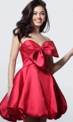 Jovani - 66698 Strapless Bow Accent Bubble Skirt Cocktail Dress