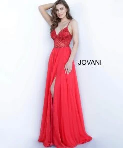 Jovani - 66925 Beaded Plunging V-neck Chiffon A-line Dress 11 Jovani - 66925 Beaded Plunging V-neck Chiffon A-line Dress