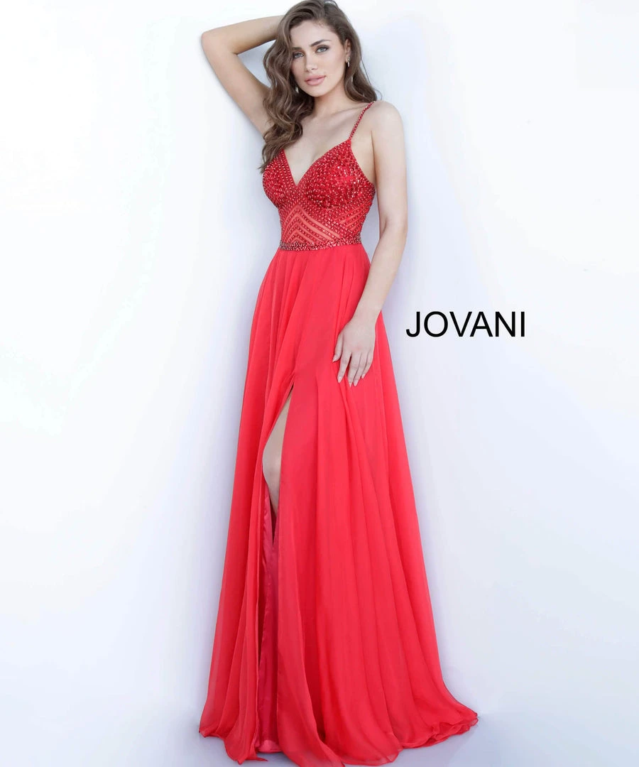 Jovani - 66925 Beaded Plunging V-neck Chiffon A-line Dress 7 Jovani - 66925 Beaded Plunging V-neck Chiffon A-line Dress