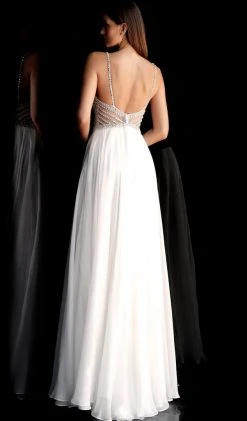 Jovani - 66925 Beaded Plunging V-neck Chiffon A-line Dress