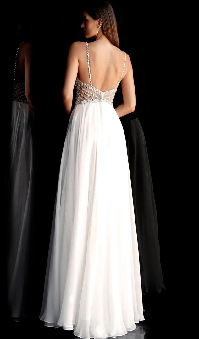 Jovani - 66925 Beaded Plunging V-neck Chiffon A-line Dress 4 Jovani - 66925 Beaded Plunging V-neck Chiffon A-line Dress