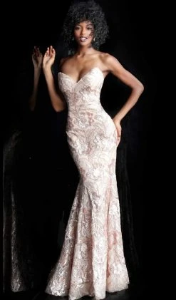 Jovani - 67331 Floral Beadwork Strapless Mermaid Gown