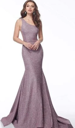 Jovani - 67650 Stretch Glitter Mermaid Dress With Sweep Train