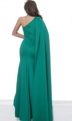 Jovani - 67850 One Shoulder Fitted Bodice Cape Evening Gown