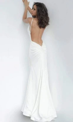 Jovani - 67857 Plunging V-neck Satin Trumpet Dress With Open Back