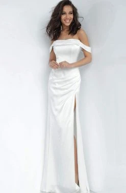 Jovani - 68087 Off Shoulder Draping Sheath Gown With Slit