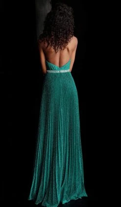Jovani - 68090 Embellished Halter Pleated A-line Dress