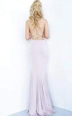 Jovani - 68509 Plunging V-neck Ruched Trumpet Dress