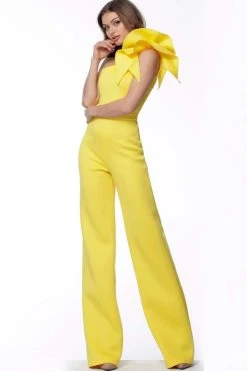 Jovani - 68599 Ruffle Accent One Shoulder Scuba Prom Jumpsuit