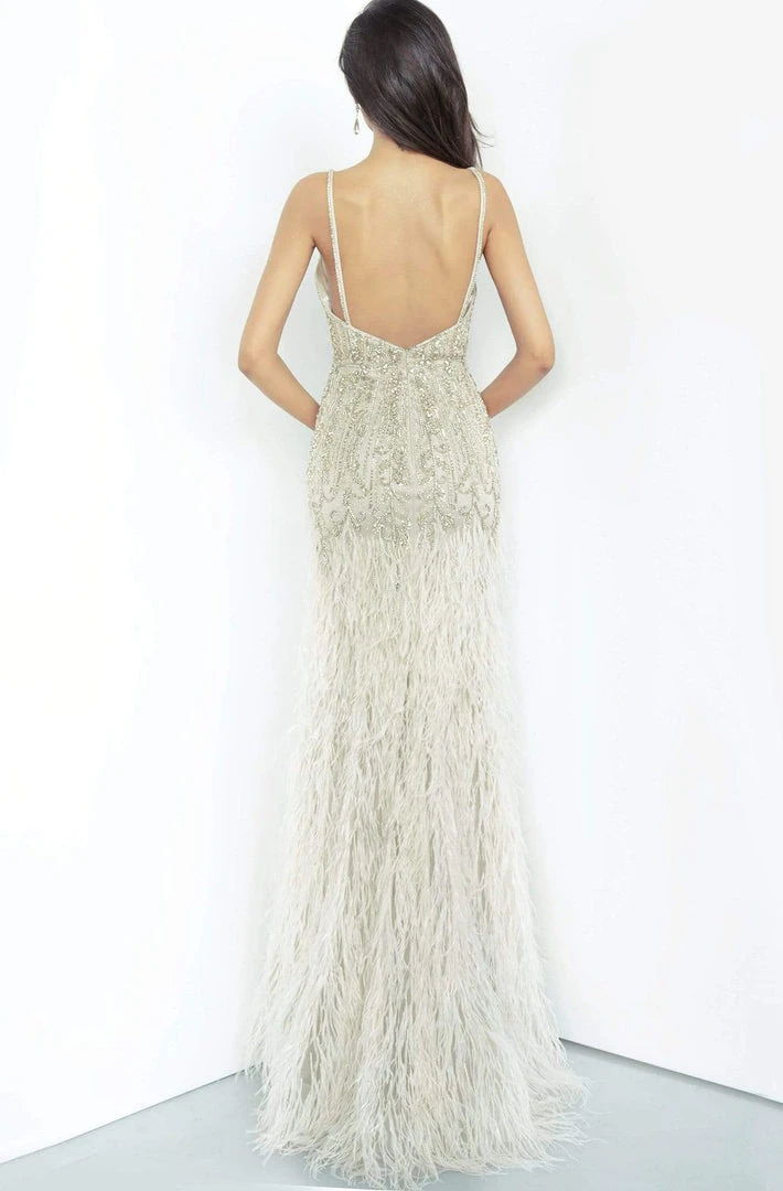 Jovani - 68827 Embellished V-neck Feathered Trumpet Dress 4 Jovani - 68827 Embellished V-neck Feathered Trumpet Dress