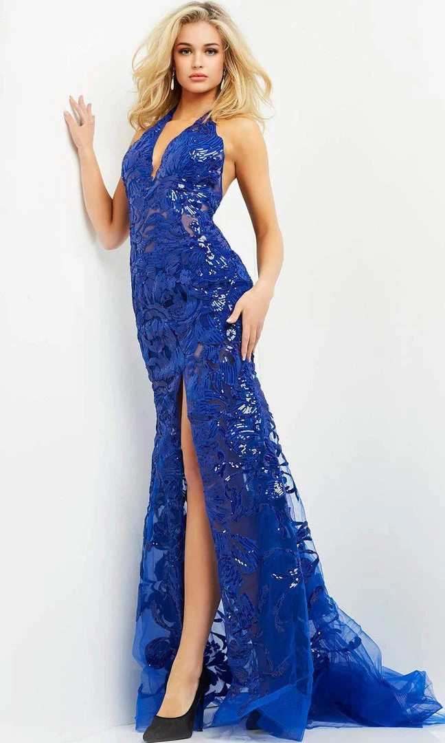 Jovani - 8110 Halter V-Neck Sequin Illusion Evening Gown 3 Jovani - 8110 Halter V-Neck Sequin Illusion Evening Gown