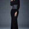 Jovani - Long Sleeve With Leather Waistline Black Evening Dress M309