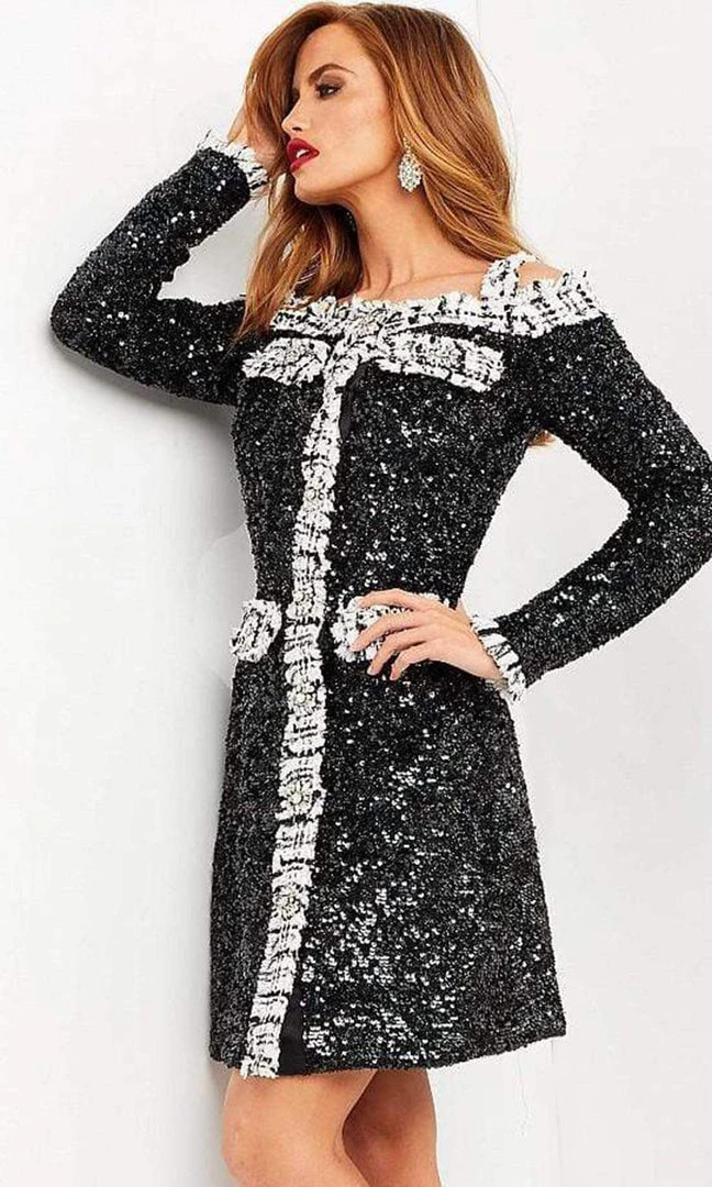 Jovani - M03274 Long Sleeve Sequined Short Dress 3 Jovani - M03274 Long Sleeve Sequined Short Dress
