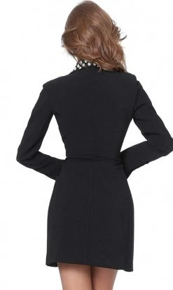 Jovani - M03416 Long Sleeve Bejeweled Collar Blazer Dress