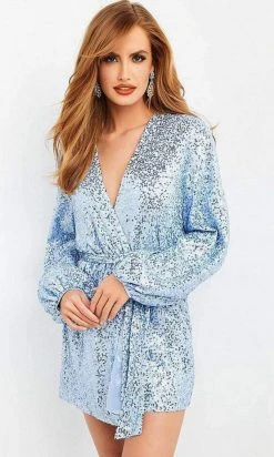 Jovani - M03637 Long Sleeve Beaded Robe Dress