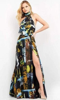 Jovani - M1882 Scarf Styled Neck Flowy Printed Dress 5 Jovani - M1882 Scarf Styled Neck Flowy Printed Dress