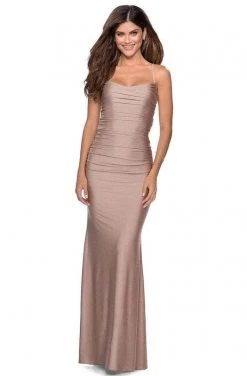 La Femme - 28398SC Sleeveless Scoop Neck Long Dress - 1 Pc Nude In Size 10 Available
