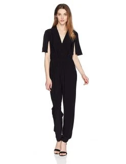 Laundry - 97R24307 Front Zip V-neck Jumpsuit Long Dresses