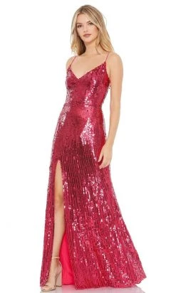 Mac Duggal - 10737 Sequined V Neck Long Sheath Dress