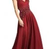 Mac Duggal - 11152 Floral Applique V Neck A-Line Gown