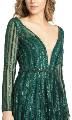 Mac Duggal - 11184 Illusion Long Sleeve V-Neck Embellished A-Line Gown
