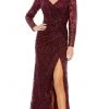 Mac Duggal - 12412 Long Sleeve Sequined Lace High Slit Dress 2 Mac Duggal - 12412 Long Sleeve Sequined Lace High Slit Dress