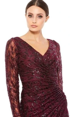 Mac Duggal - 12412 Long Sleeve Sequined Lace High Slit Dress 7 Mac Duggal - 12412 Long Sleeve Sequined Lace High Slit Dress