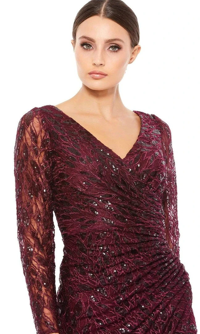 Mac Duggal - 12412 Long Sleeve Sequined Lace High Slit Dress 5 Mac Duggal - 12412 Long Sleeve Sequined Lace High Slit Dress