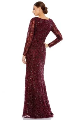 Mac Duggal - 12412 Long Sleeve Sequined Lace High Slit Dress 6 Mac Duggal - 12412 Long Sleeve Sequined Lace High Slit Dress