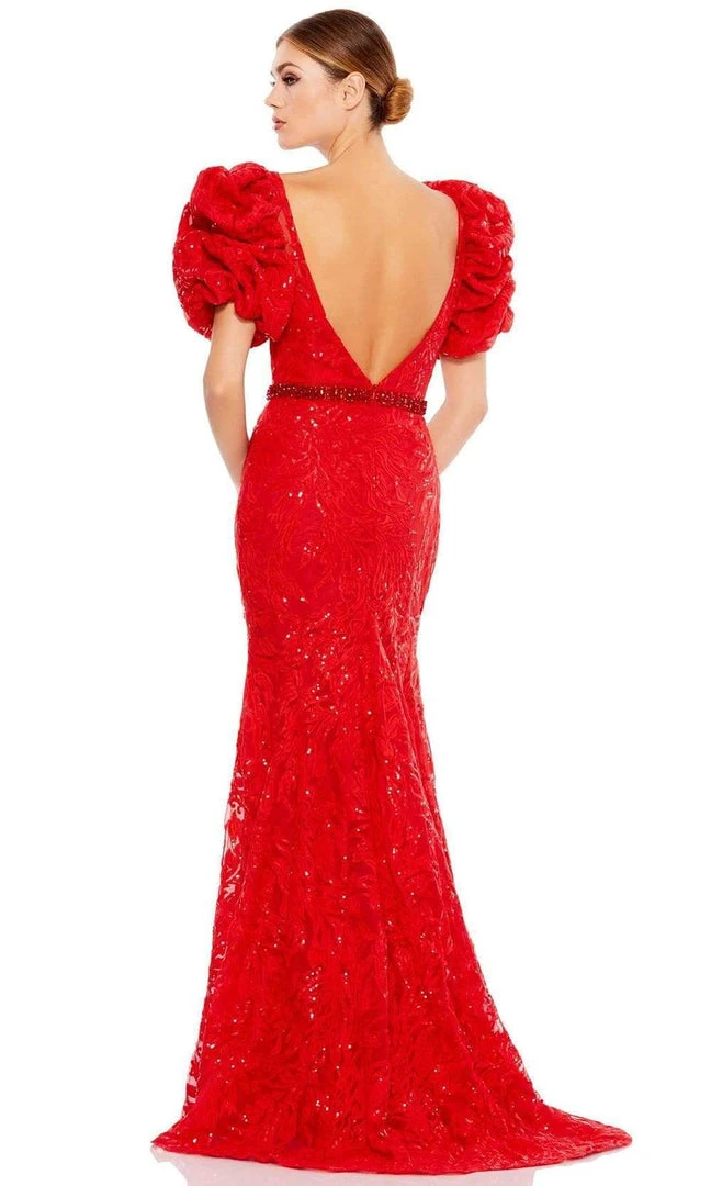 Mac Duggal - 12421 Puff Sleeve Sequined Lace Gown 4 Mac Duggal - 12421 Puff Sleeve Sequined Lace Gown