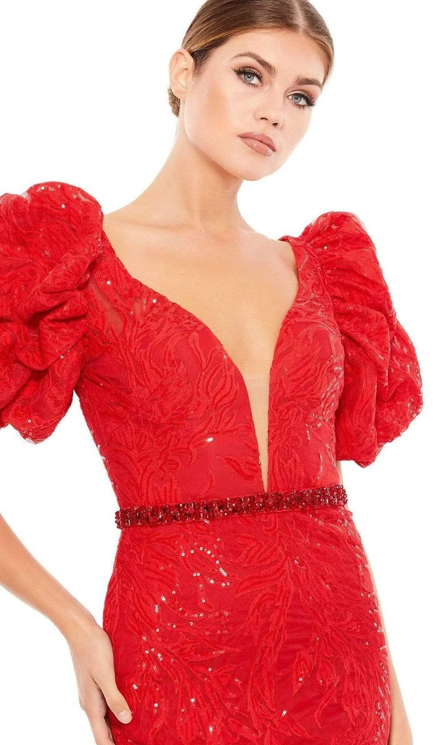 Mac Duggal - 12421 Puff Sleeve Sequined Lace Gown 5 Mac Duggal - 12421 Puff Sleeve Sequined Lace Gown