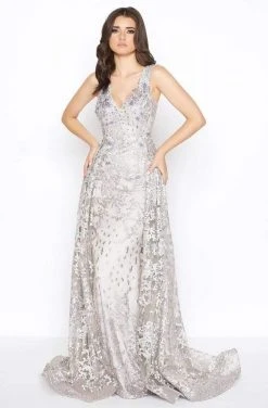 Mac Duggal - 20099D Beaded V-Neck Gown With Overlay