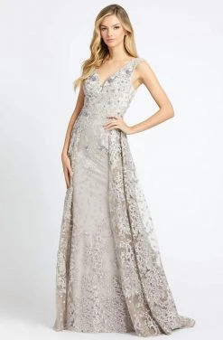 Mac Duggal - 20099D Beaded V-Neck Gown With Overlay