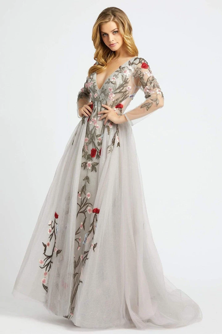 Mac Duggal - 20125D Floral Embroidered Evening Dress With Overskirt - 1 Pc Gray Multi In Size 8 Available 3 Mac Duggal - 20125D Floral Embroidered Evening Dress With Overskirt - 1 Pc Gray Multi In Size 8 Available
