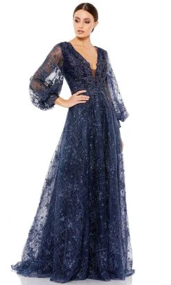 Mac Duggal 20283 - Long Sleeves Plunging V-neck Long Gown