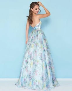 Mac Duggal - 40768H Floral Pleated Rhinestone Belt Ballgown