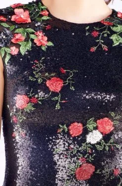 Mac Duggal - 40857N Floral Embroidered Sequin Knee Length Dress