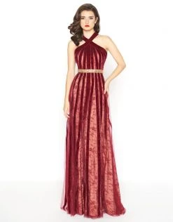 Mac Duggal - 40876R Halter Velvet A-Line Evening Gown
