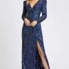 Mac Duggal - 4635R Long Dynasty Sleeve Sequined High Slit Gown 1 Mac Duggal - 4635R Long Dynasty Sleeve Sequined High Slit Gown