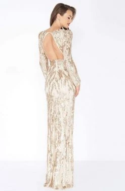 Mac Duggal - 4635R Long Dynasty Sleeve Sequined High Slit Gown