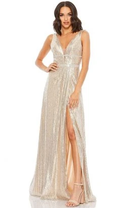 Mac Duggal - 49012 Sequined High Slit A-Line Dress