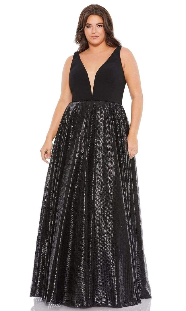 Mac Duggal - 49308 Plain And Sequined V Neck Dress 3 Mac Duggal - 49308 Plain And Sequined V Neck Dress