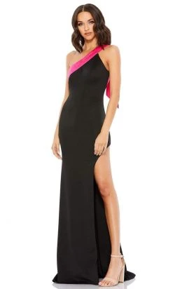 Mac Duggal - 49444 Contrast Bow Accented High Slit Dress