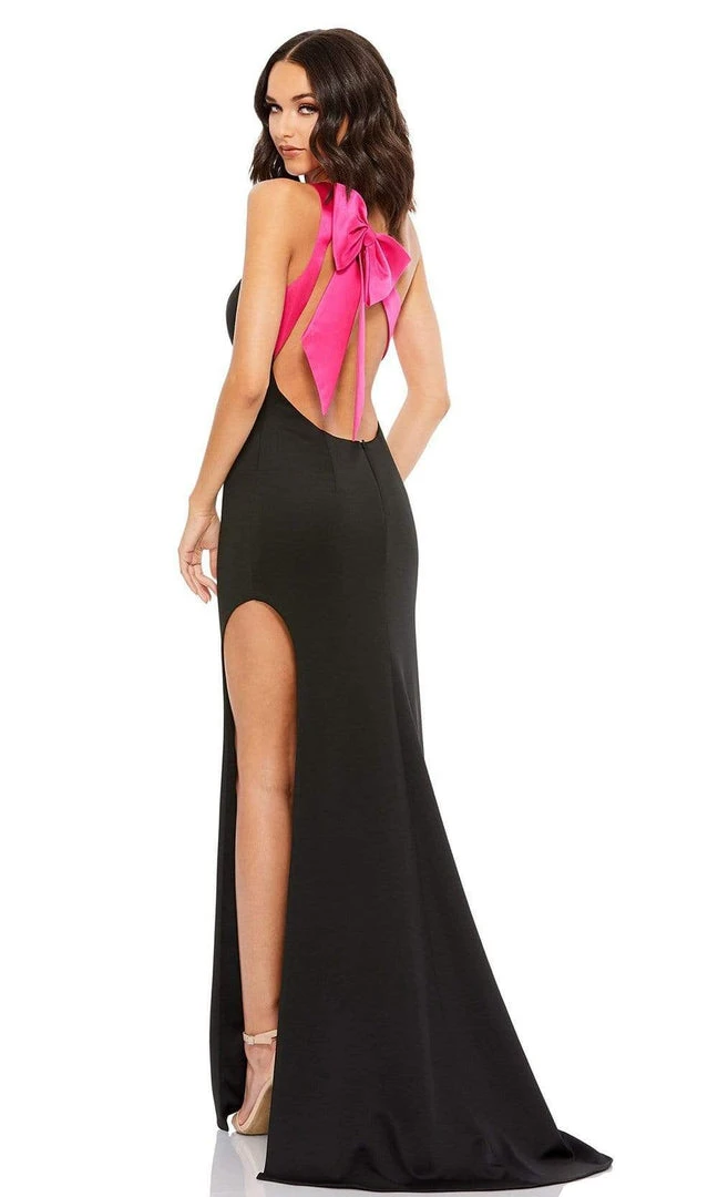 Mac Duggal - 49444 Contrast Bow Accented High Slit Dress 4 Mac Duggal - 49444 Contrast Bow Accented High Slit Dress